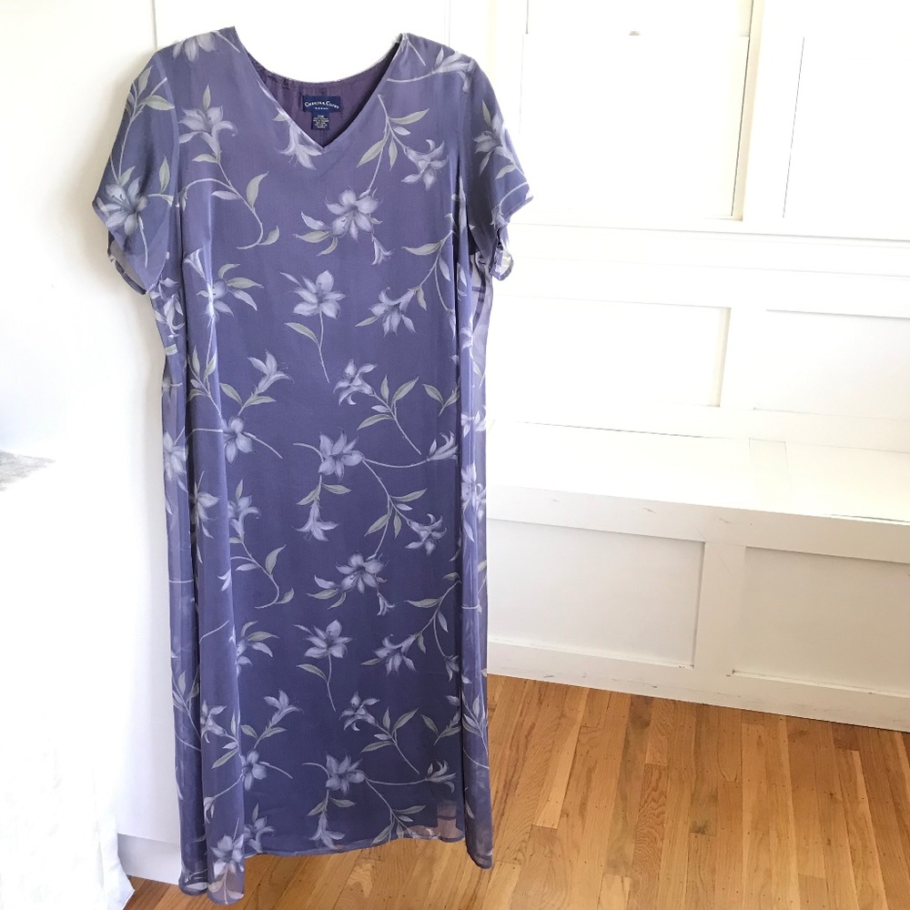 CHARTER CLUB Floral Maxi Dress Purple Sheer Short Sleeve Women’s Plus Size 20W